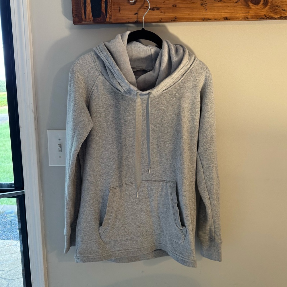 Athleta‎ Gray Cowl Neck Pullover Sweatshirt XS | Fleece Lined Athleisure Hoodie
